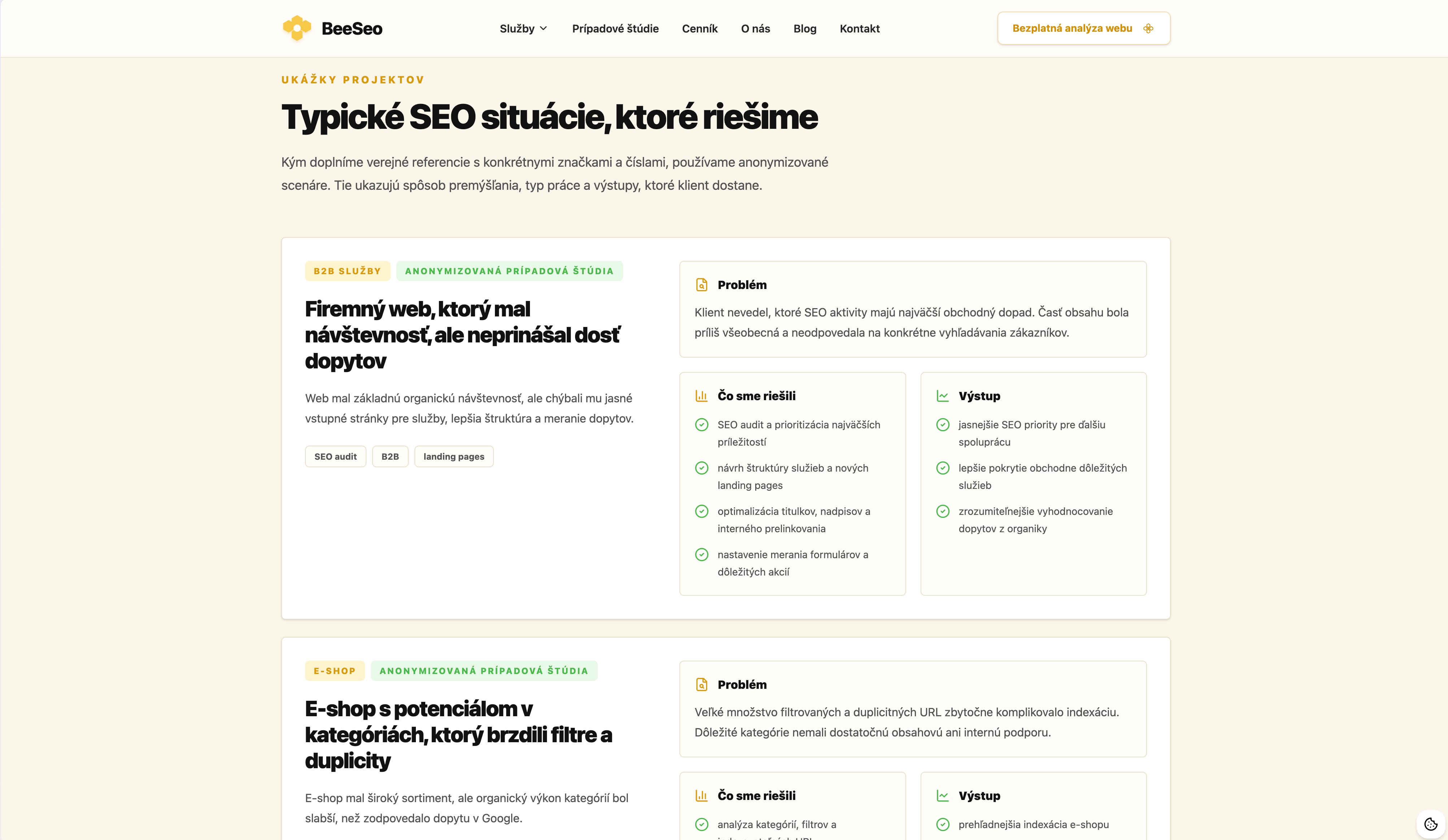 BeeSEO — detail webu