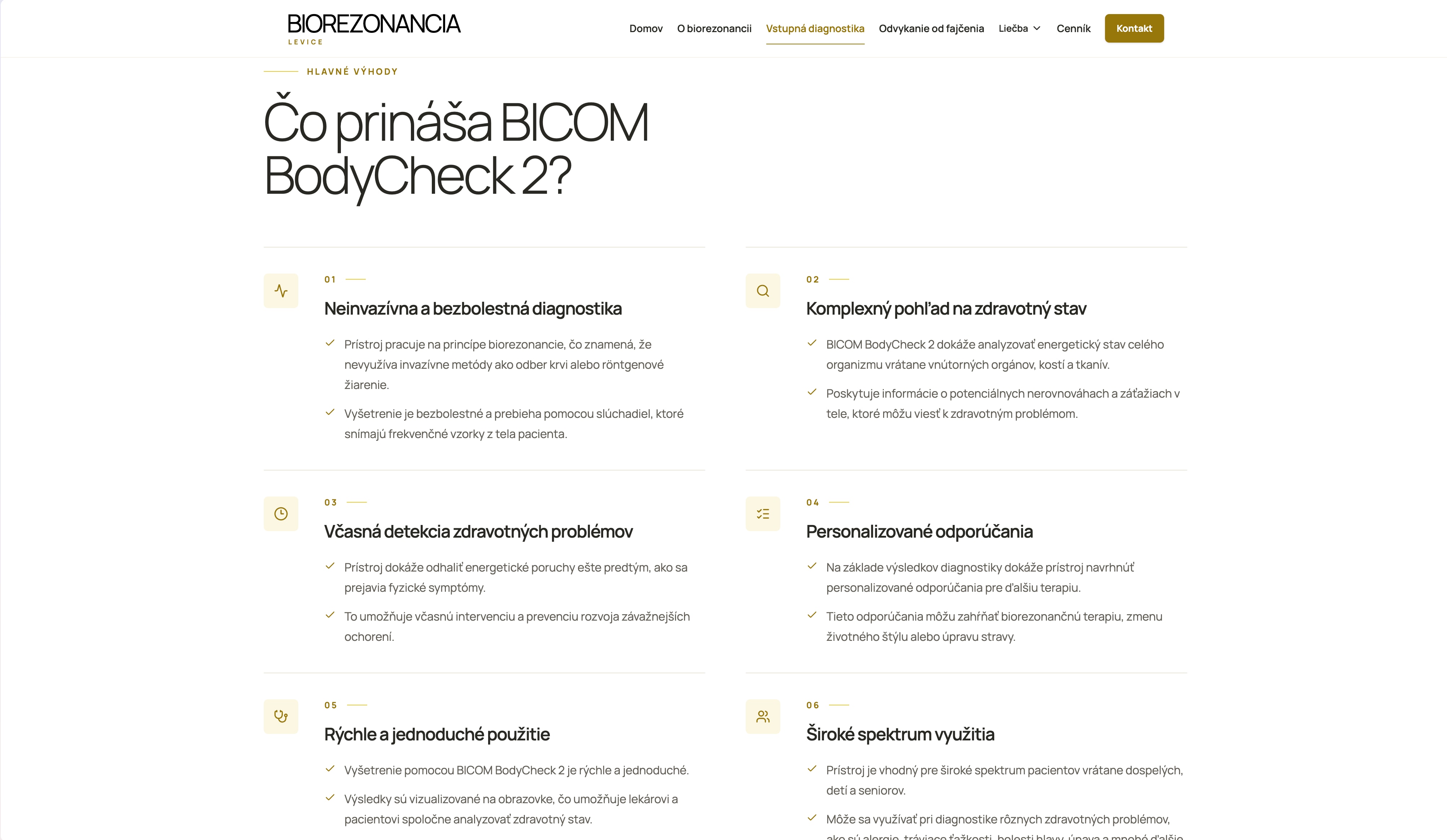 Biorezonancia Levice — detail webu