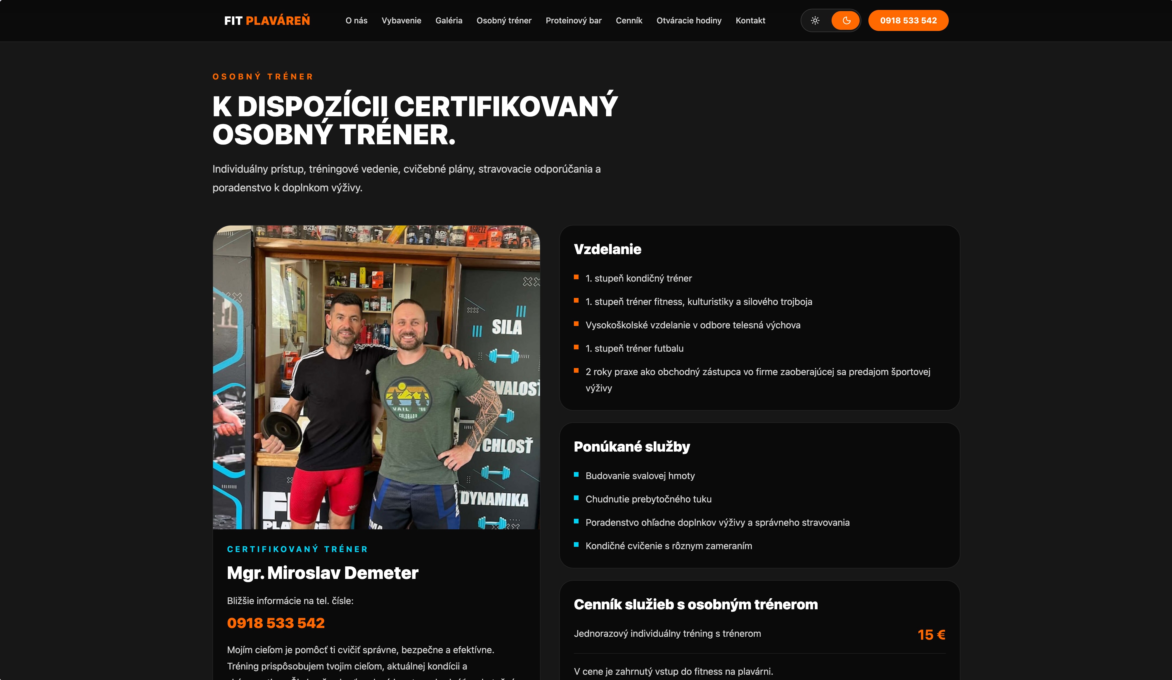 Fit plaváreň — detail stránky