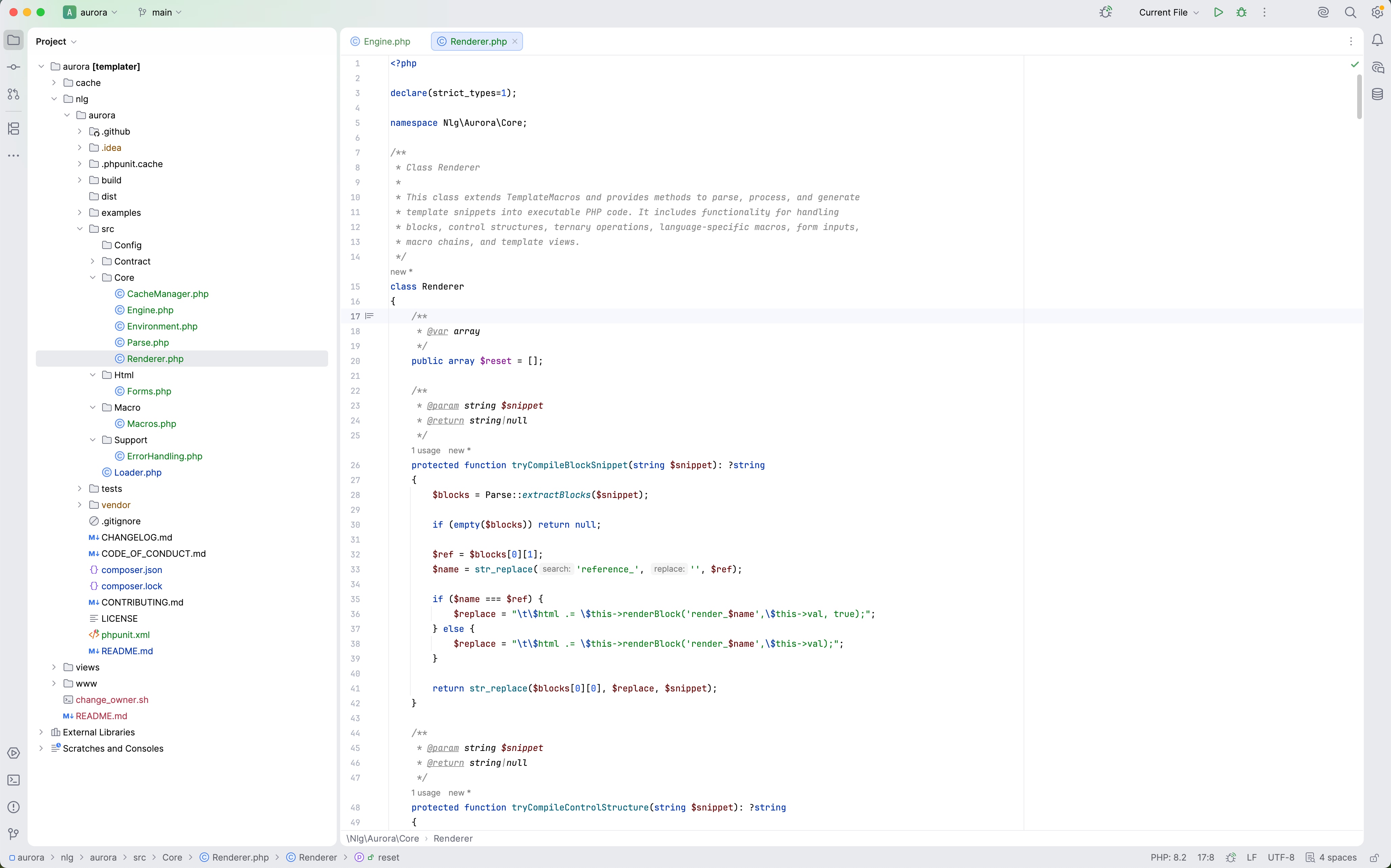 Vývoj Aurora PHP template engine v JetBrains PhpStorm